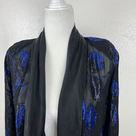 Vintage Lisa & Scott Blazer Women 4 Black Blue Metallic Open Front Party Outer - Picture 6 of 15